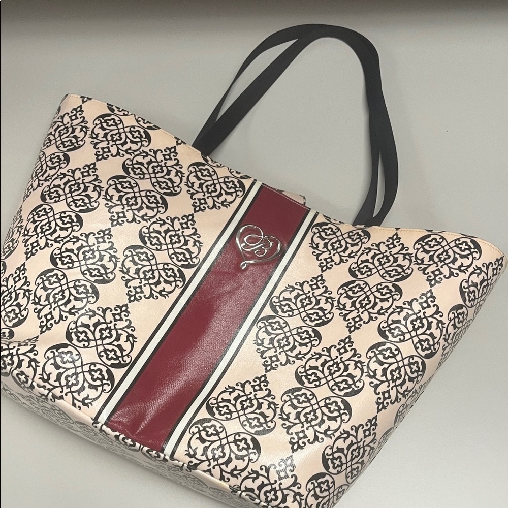 Brighton Cream and Burgundy Patterned Large Tote